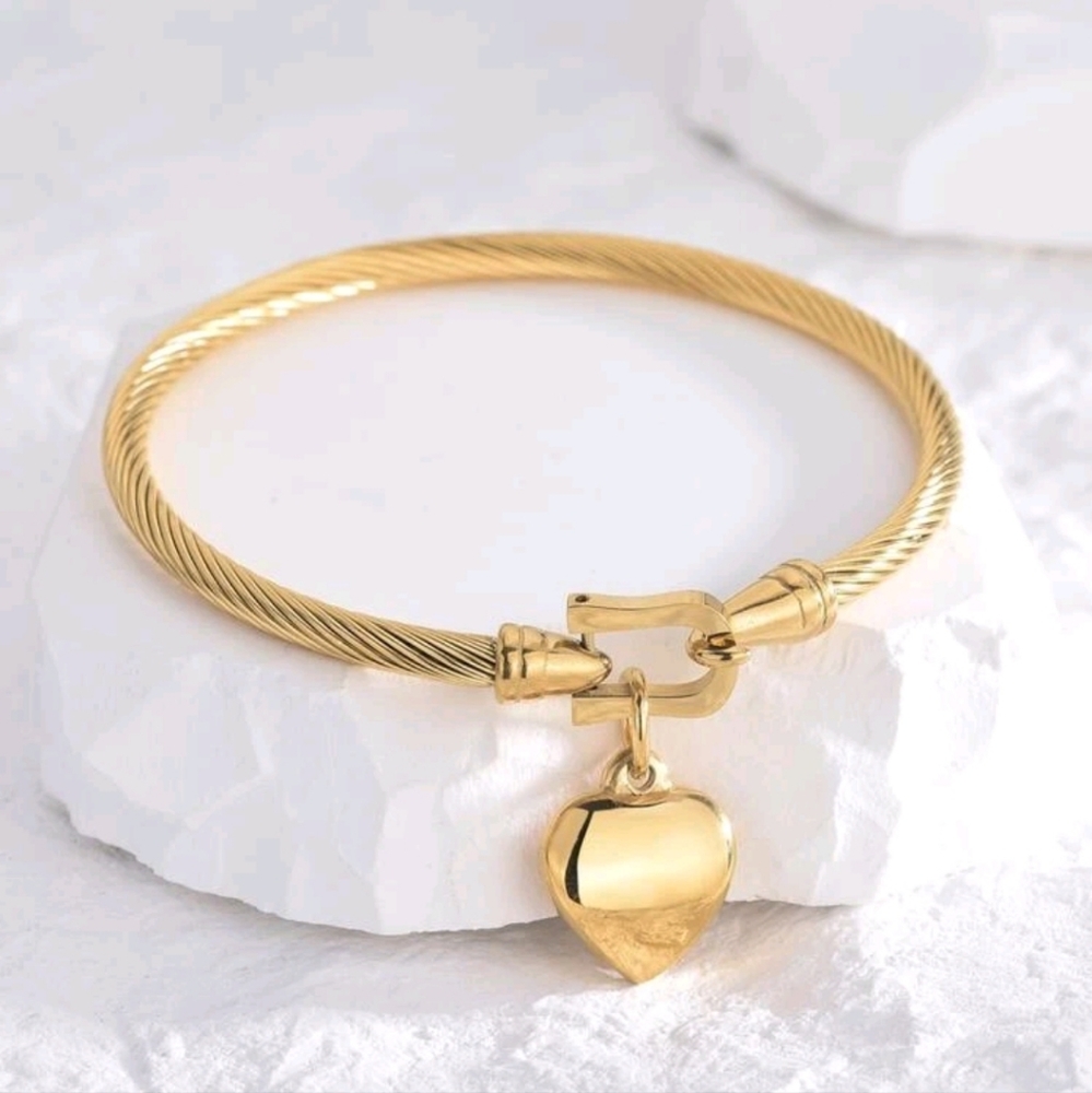 Heart Charm Stainless Steel Bracelet